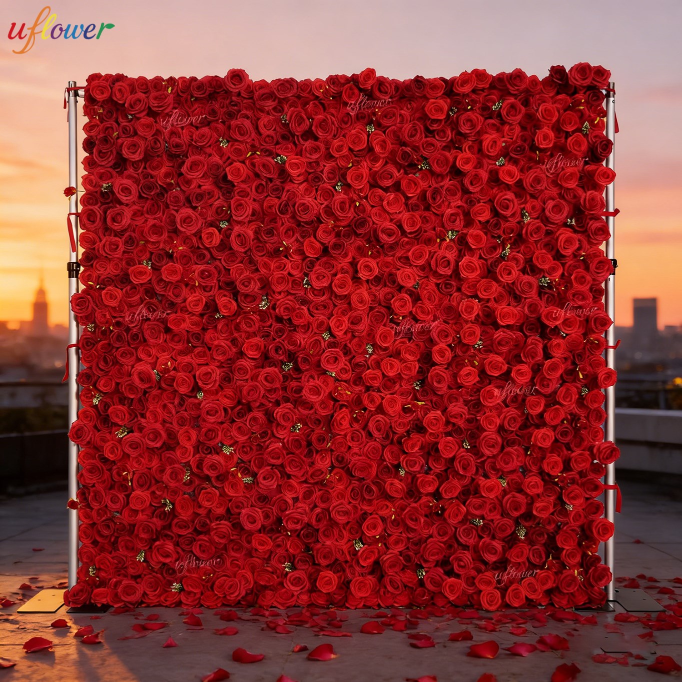 Flower Wall Panel - Kunstbloemenwand met rode rozen, bordeauxrood, op
