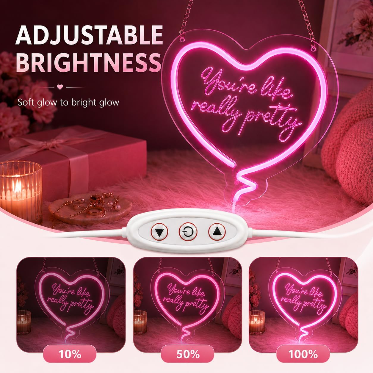 Roze hart neonbord, je bent ec - Neon Sign Party recensie en prijs