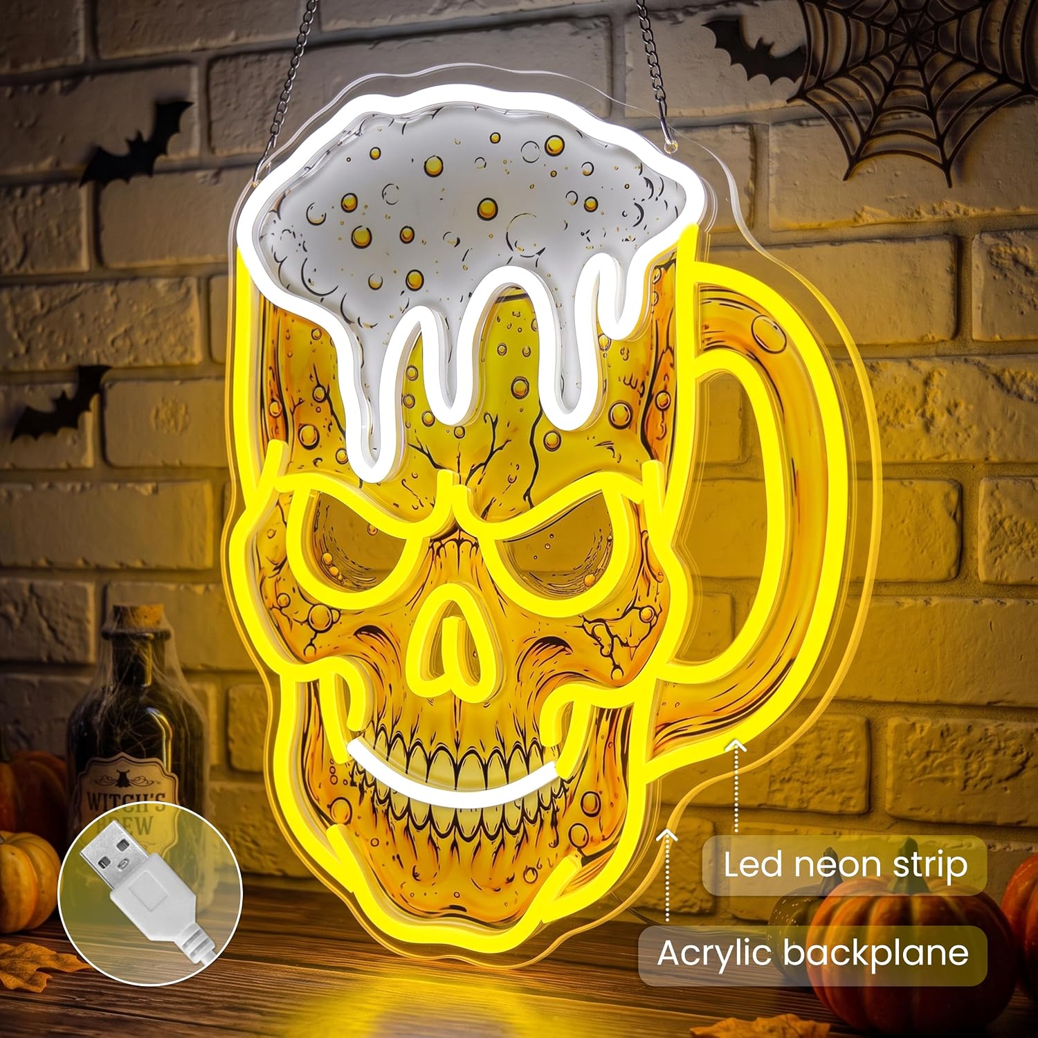 Schedelbier-neonreclame, USB L - Neon Sign Party recensie en prijs